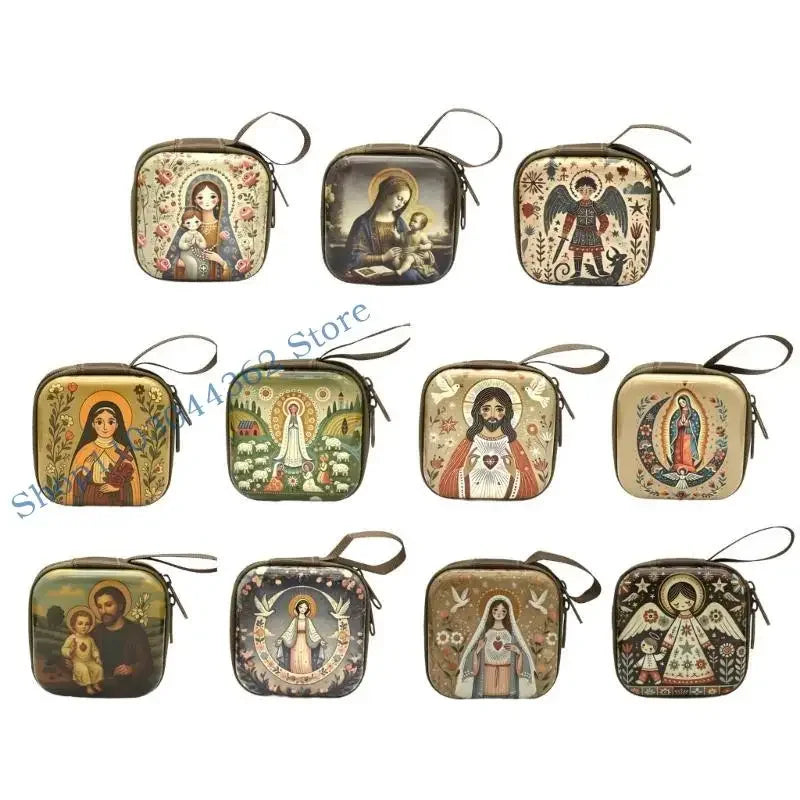 Rosary Jewelry Box Religious Trinket Storage Holders Case Religious Trinket Box Coin Purse Rosary Prayer Bag Zippers