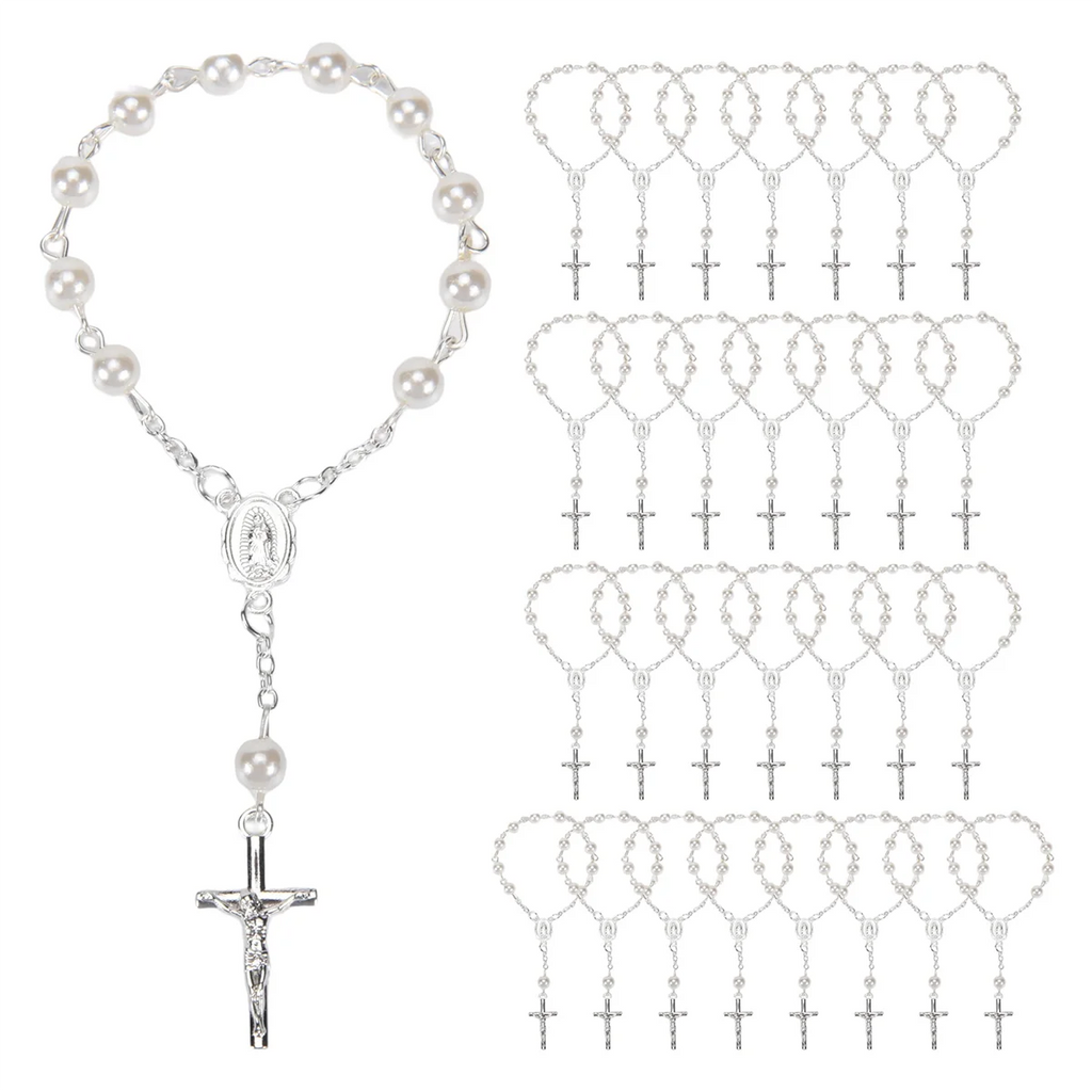 Quality! 30Pcs Baptism Rosary Beads Finger Baptism Rosaries Faux Pearls for Baptism Favors Christening Favors Communion Favors