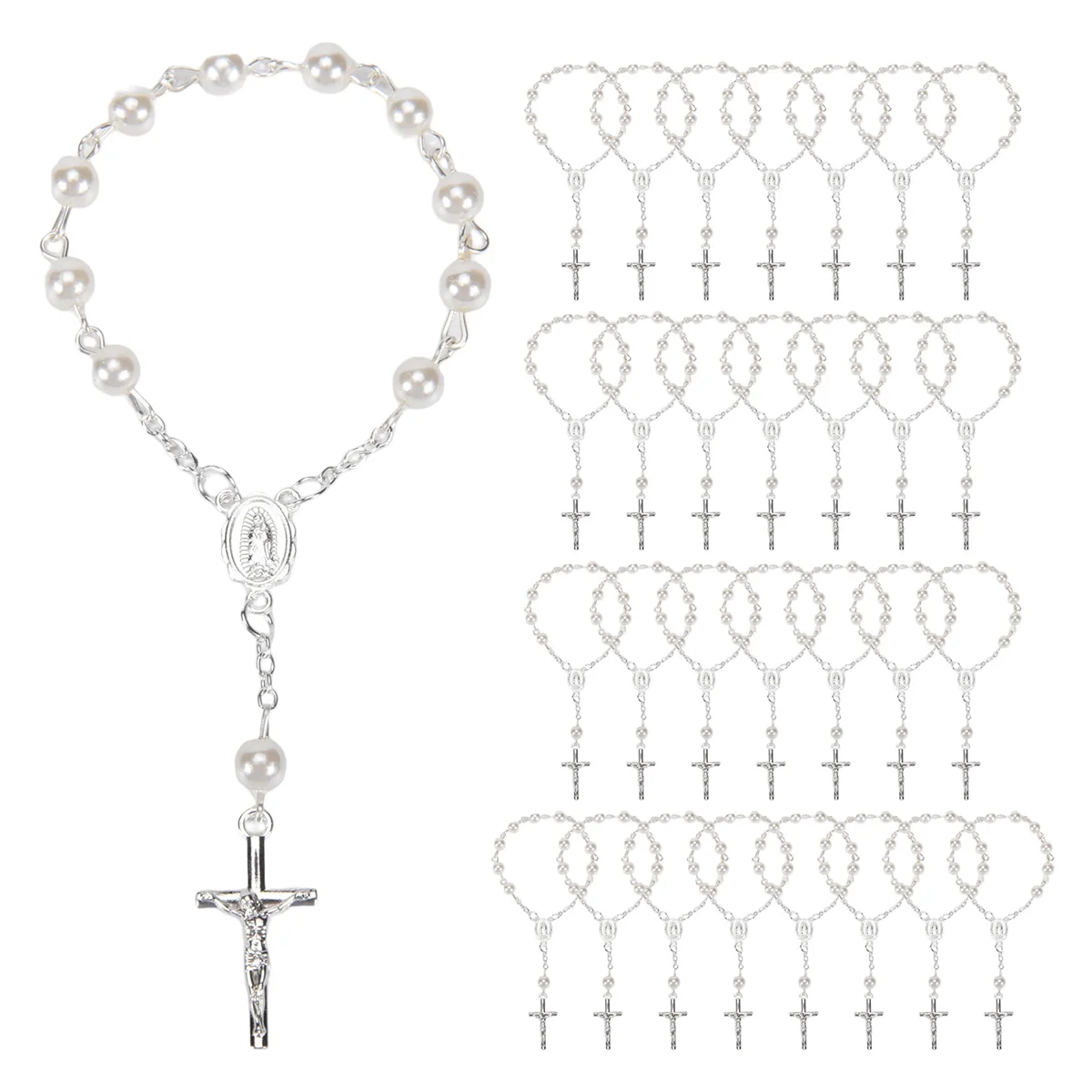 Quality! 30Pcs Baptism Rosary Beads Finger Baptism Rosaries Faux Pearls for Baptism Favors Christening Favors Communion Favors