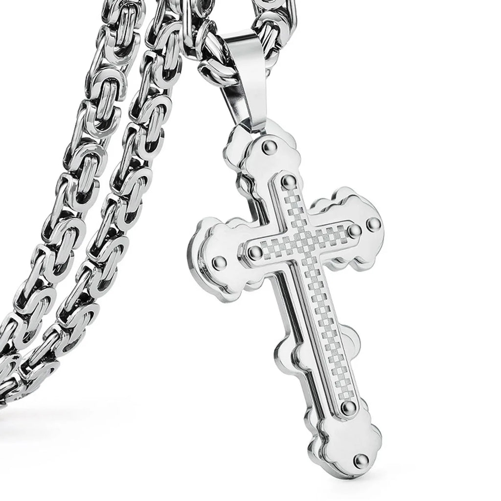 Orthodox Christianity Church Eternal Cross Necklace Sturdy Stainless Steel Charms Pendant Cross Necklace Link Chain Jewelry Gift