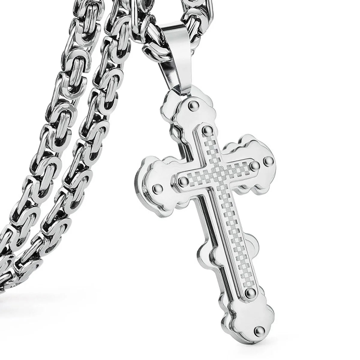 Orthodox Christianity Church Eternal Cross Necklace Sturdy Stainless Steel Charms Pendant Cross Necklace Link Chain Jewelry Gift
