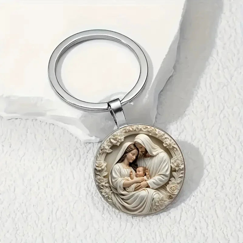 The Holy Family Glass Pendant Necklace Catholic Saint Joseph Virgin Mary Jesus Necklace Jewelry Christmas Gifts