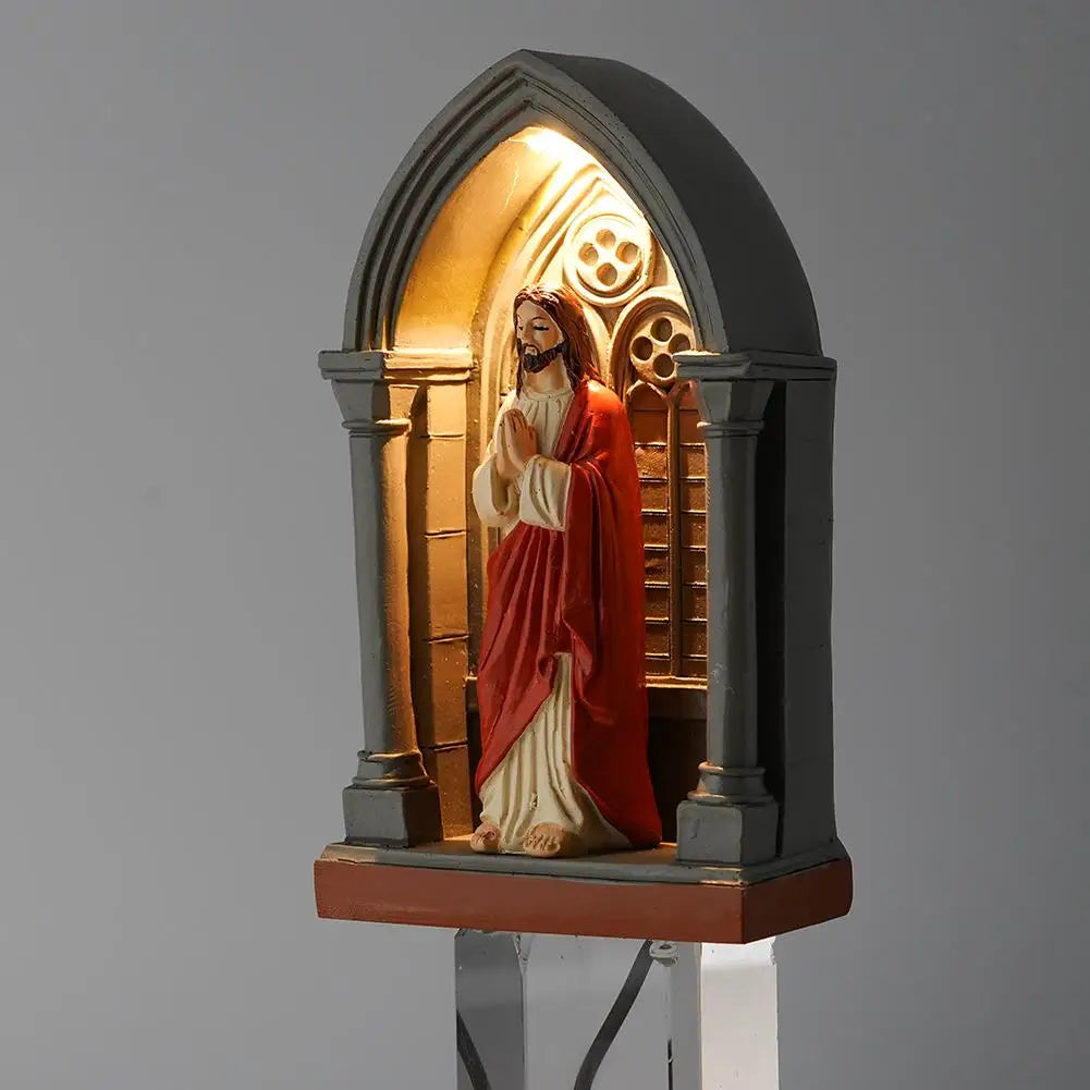 Jesus Statue Virgin Mary Resin Ornament 6" Figurine with Light Ideal Religious Gift for Baptisms Communions Wedding