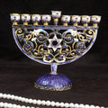 9 Branches Candelabrum Hanukkah Menorah Judaism Star of David Enamel Candlesticks Chanukah Candelabra Embellished Crystals Xmas