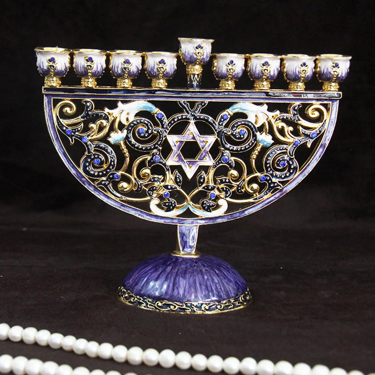 9 Branches Candelabrum Hanukkah Menorah Judaism Star of David Enamel Candlesticks Chanukah Candelabra Embellished Crystals Xmas