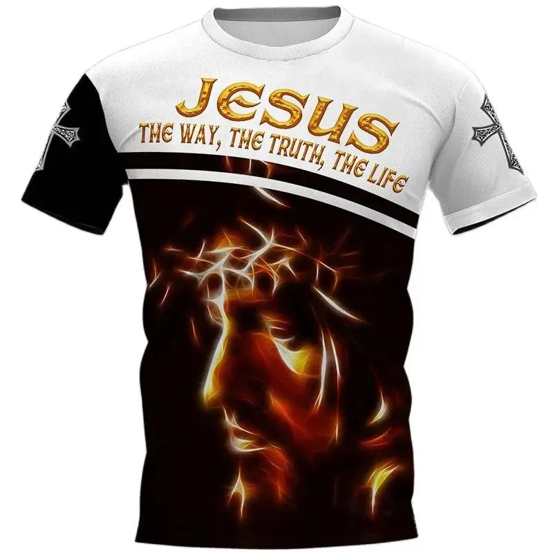 Vintage Men's Tshirts 3d Christian Jesus Print T-Shirt Summer Casual Streetwear Tops Men Clothing Short-sleeved Camisetas Homme