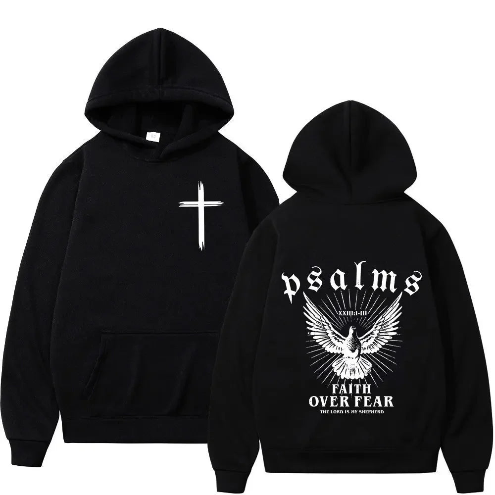 Christian Jesus Faith Over Fear Bible Verse Hoodies Men Fabric Street Fashion Hoodie Casual Street Sweatshirt Cyberpunk Style