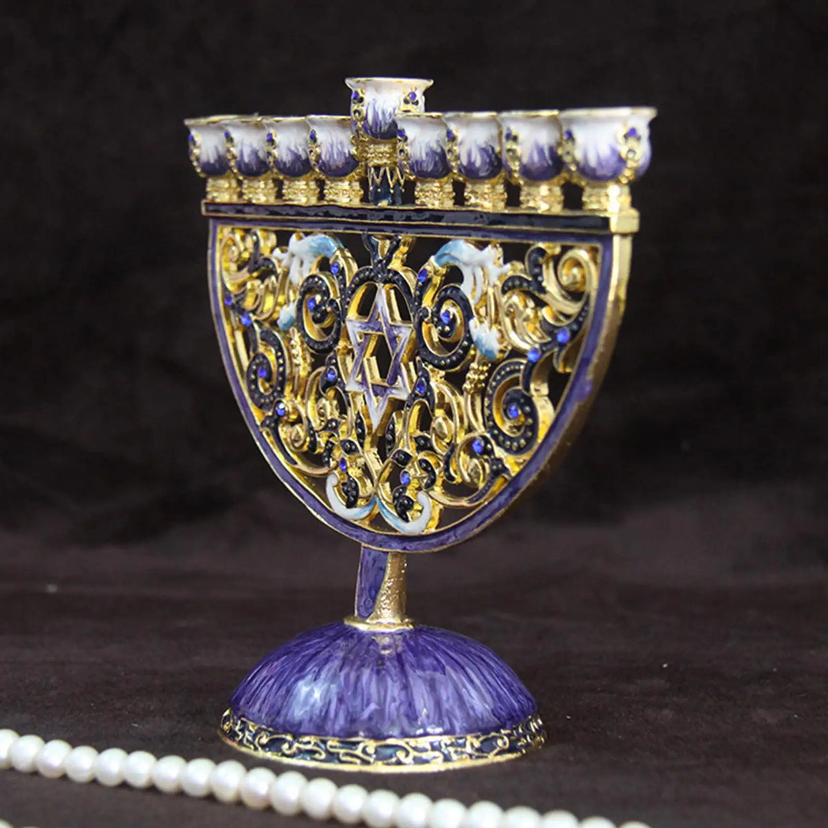 9 Branches Candelabrum Hanukkah Menorah Judaism Star of David Enamel Candlesticks Chanukah Candelabra Embellished Crystals Xmas