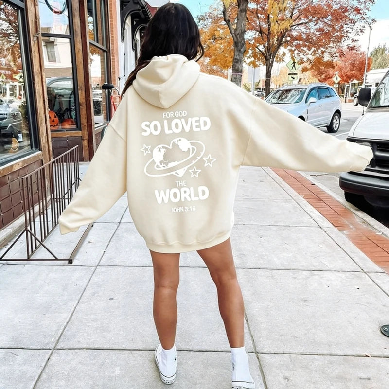 For God So Loved The World Winter Sweatshirt John 3:16 Aesthetic Matching Hoodie Women's Religious Christian Gifts for Her