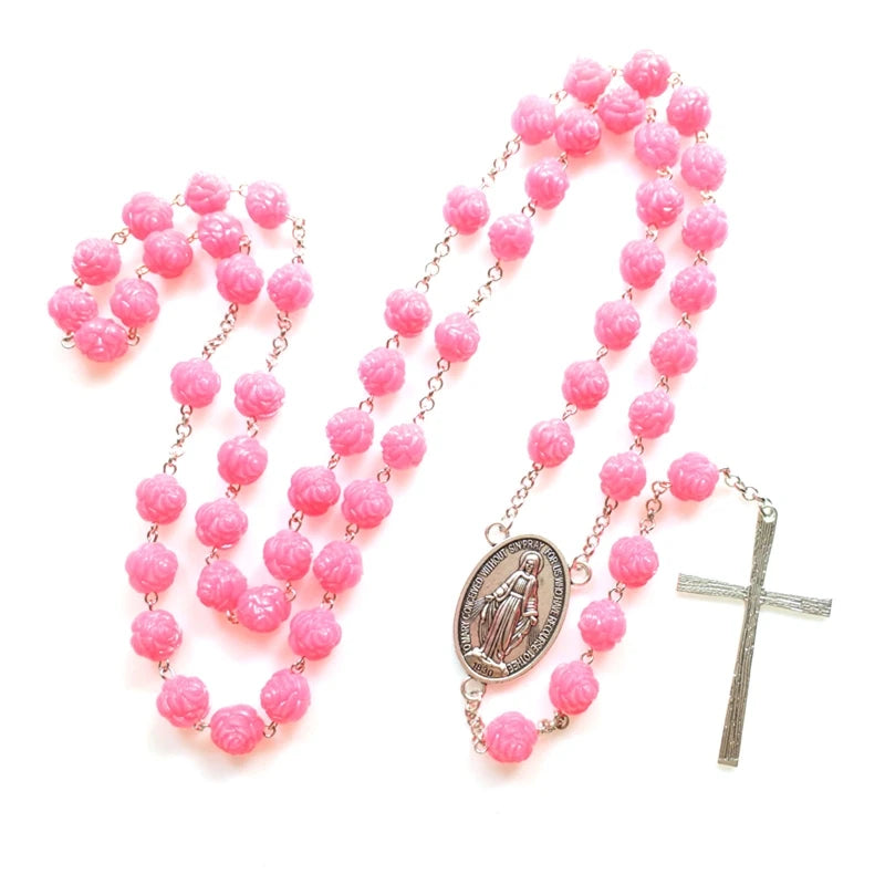 Rosary Glass Beads Catholic Necklace with Jesus Crucifix for Cross, First Communion Gifts, Confirmation Gifts for Te