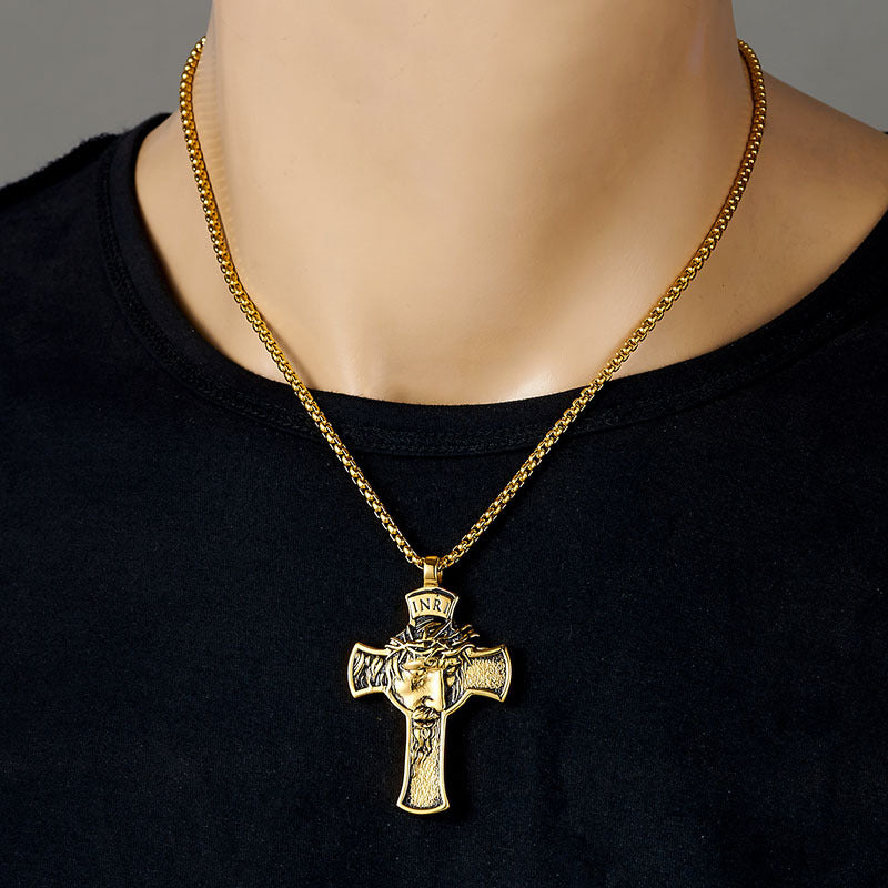 Stainless Steel Titanium Human Head Cross Jesus Hip Hop Pendant Collar Chains Necklace for Women Men Gift Fashion Jewel