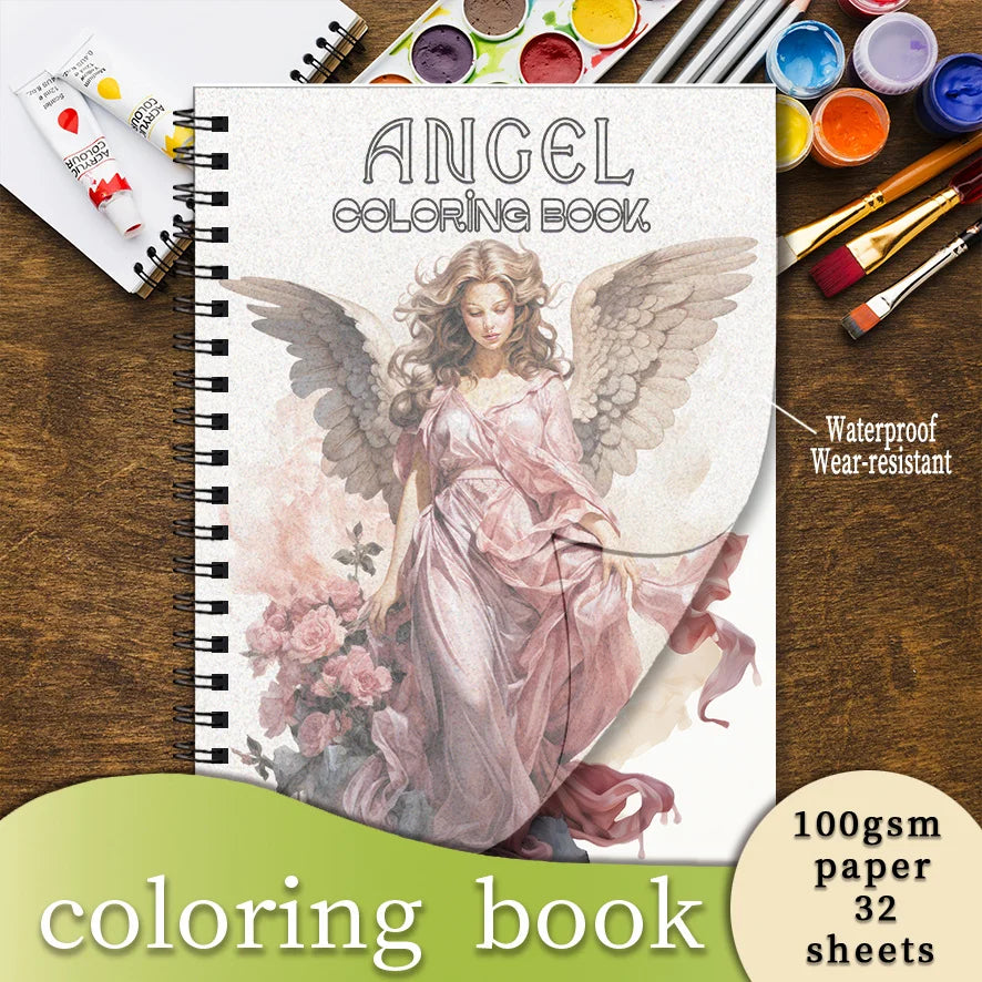 Coloring Book - 8.3 x 11.2 inches 32 pages Angel Coloring Book - Soothing, Back to School Gift, Gift for Family and Friends