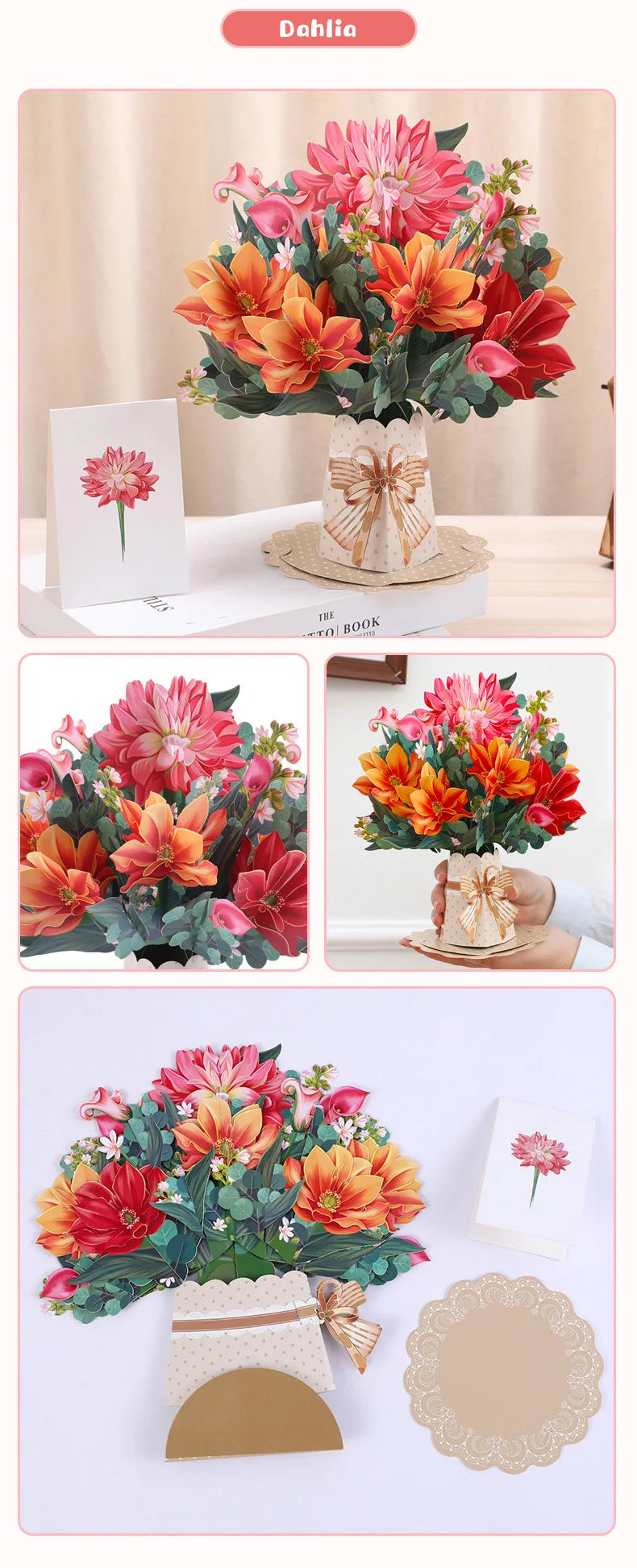 3D Creative Bouquet Gift Card for Mother Father Wife Friends Blessing Card Gift for Mothers Fathers Day Thank You Greeting Cards