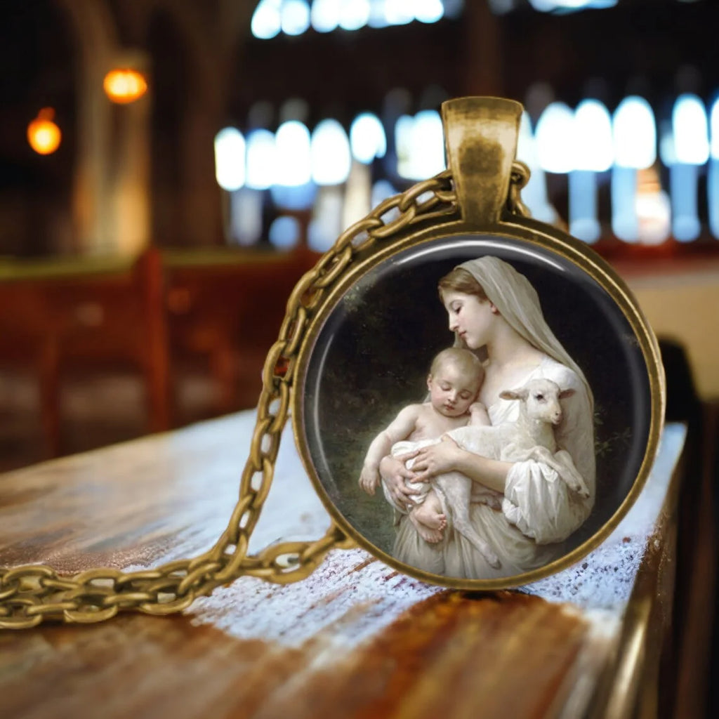 The Holy Family Glass Pendant Necklace Catholic Saint Joseph Virgin Mary Jesus Necklace Jewelry Christmas Gifts