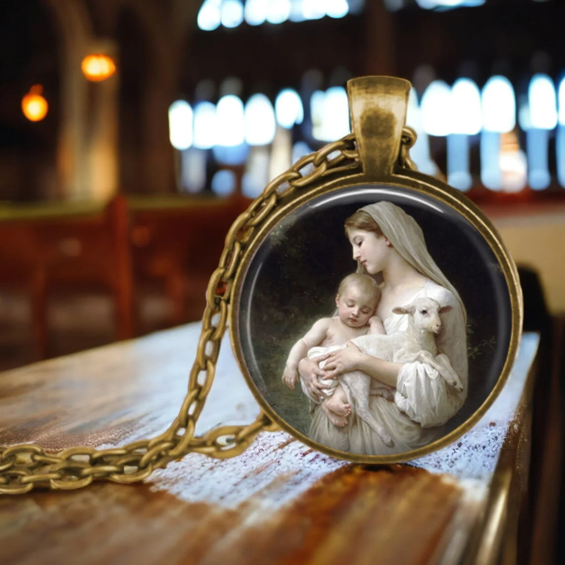 The Holy Family Glass Pendant Necklace Catholic Saint Joseph Virgin Mary Jesus Necklace Jewelry Christmas Gifts