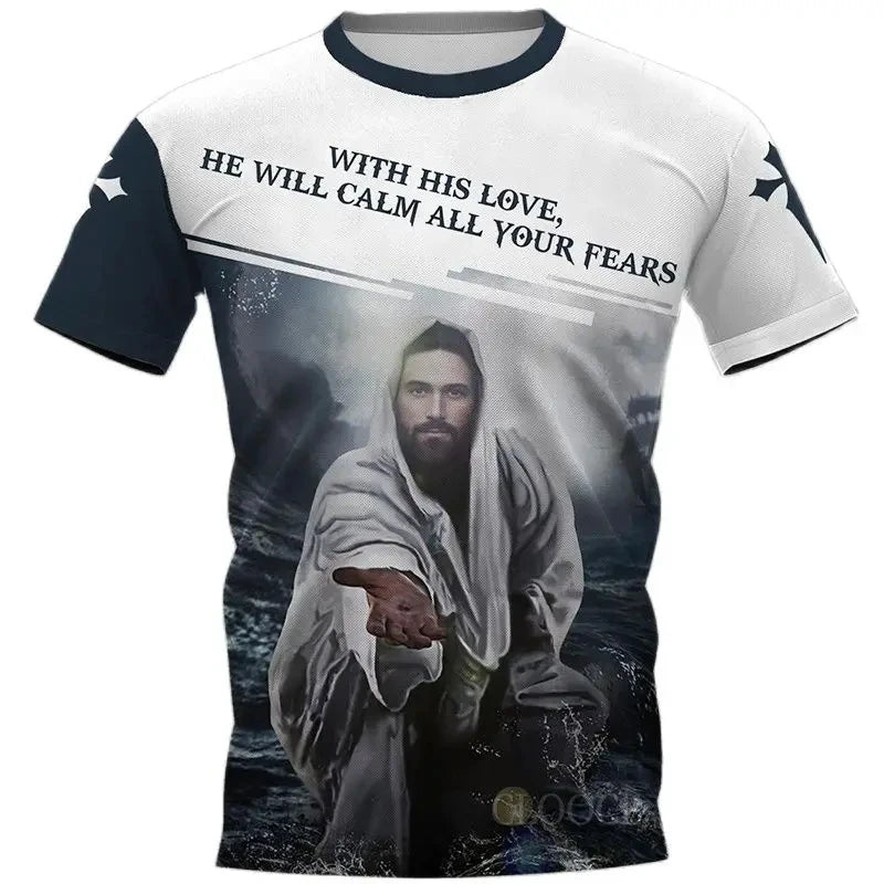 Vintage Men's Tshirts 3d Christian Jesus Print T-Shirt Summer Casual Streetwear Tops Men Clothing Short-sleeved Camisetas Homme