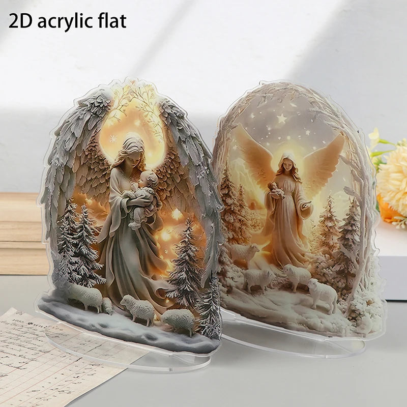 Nativity Scene Statue,2D Flat Jesus & Maria Acrylic Figurine,Home,Cafe,room,Studio,Table Ornament Christian Religion Decor