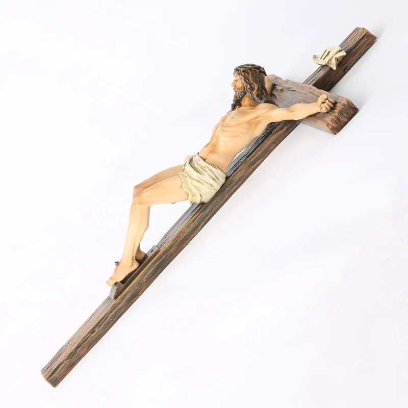 Religious Jesus Cross Crucifix Statue Saint Catholic Figurine Crafts Wall Hanging Ornament for Christian Home Decor