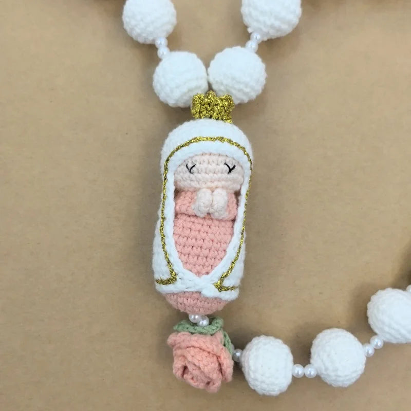Handmade Rosary Pray Virgin Mary With crochet flower and cross dolls Useful gift for religious person Christmas Gift