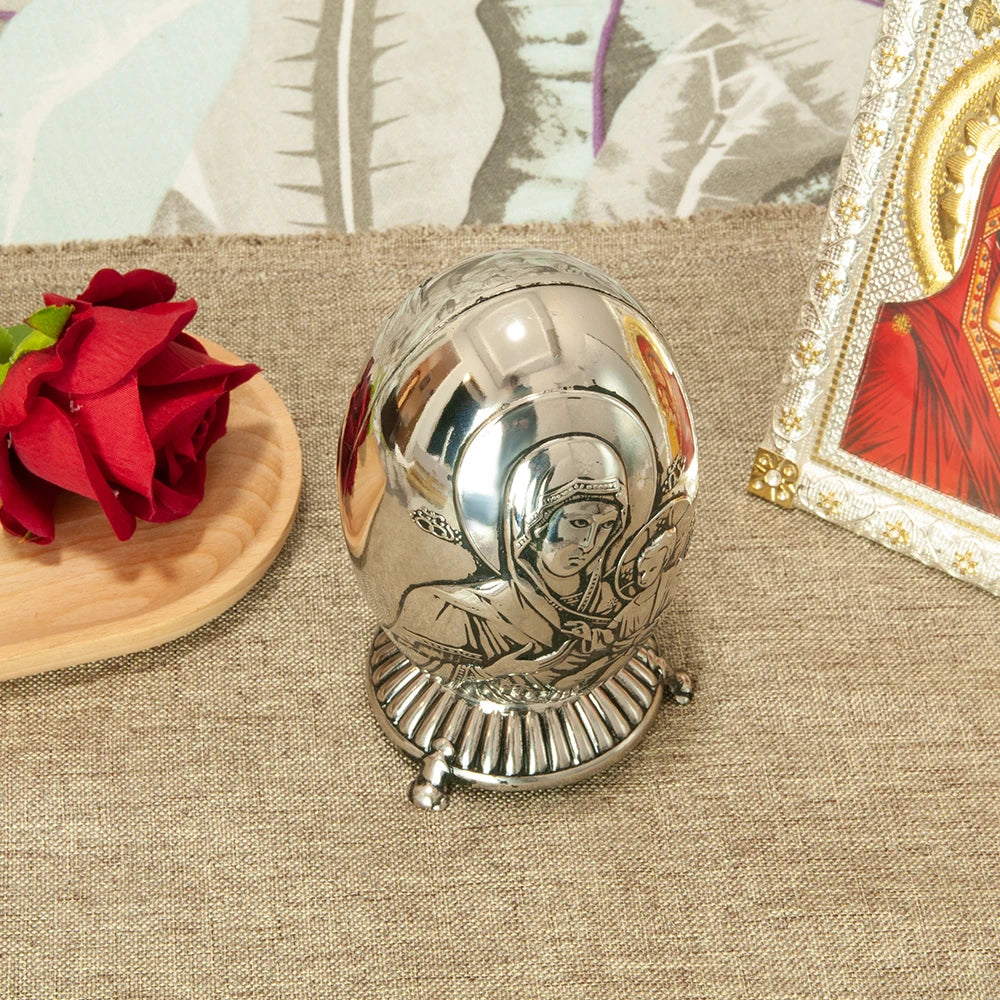 HT New Creative Design Holy Virgin Mary Statue Metal Alloy Round Shape Orthodox Catholic Church Decoration Ornament