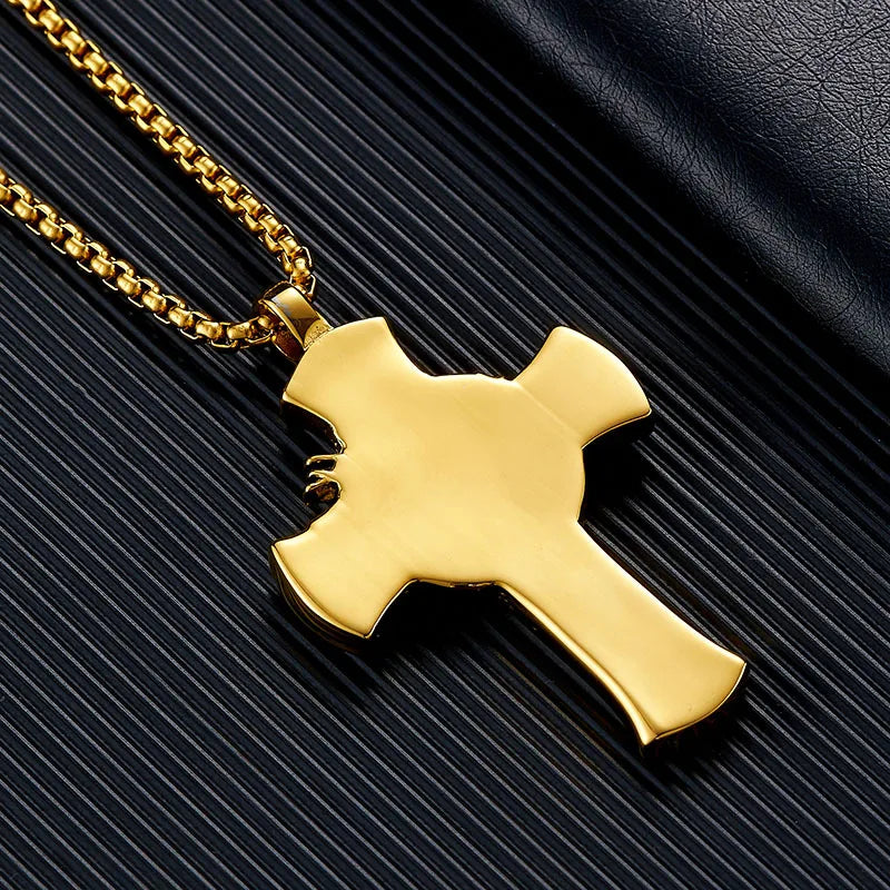 Stainless Steel Titanium Human Head Cross Jesus Hip Hop Pendant Collar Chains Necklace for Women Men Gift Fashion Jewel