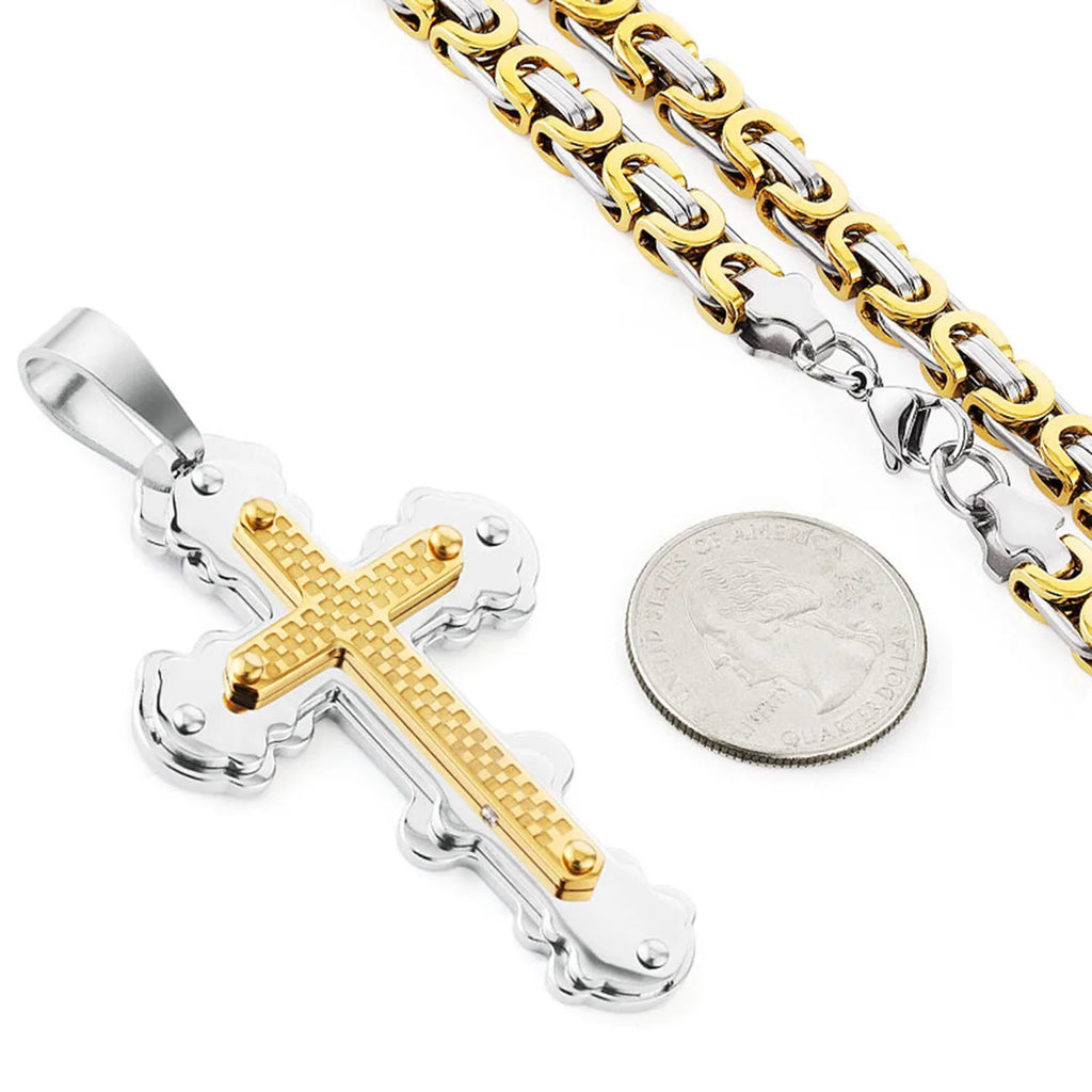 Orthodox Christianity Church Eternal Cross Necklace Sturdy Stainless Steel Charms Pendant Cross Necklace Link Chain Jewelry Gift