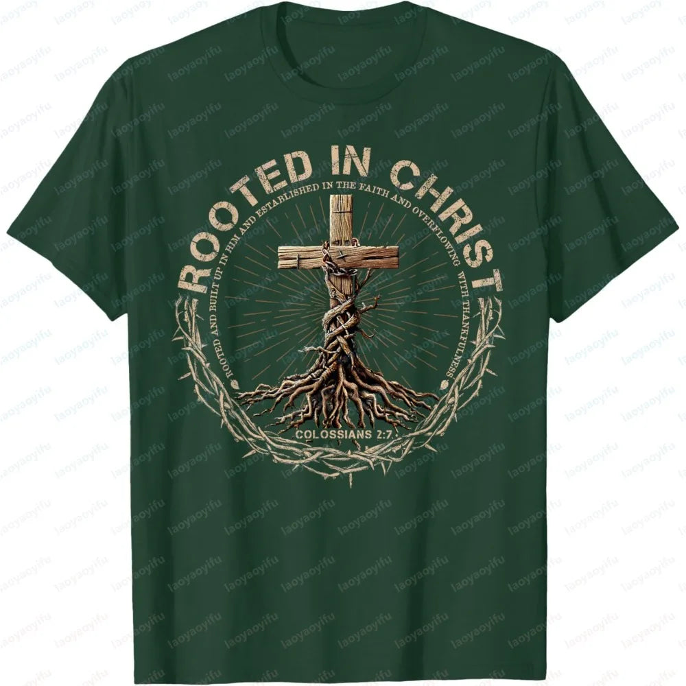 Christian Print Men's T-Shirt, Summer Short Sleeve Cotton Fashion Tee, Casual Religious Faith Tops for Church & Everyday Wear