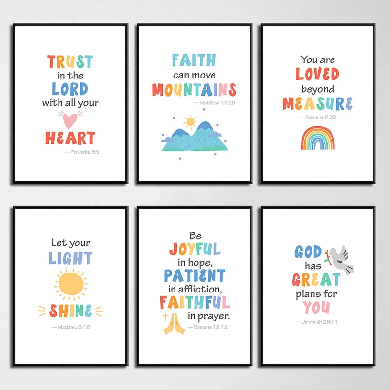 Kids Bible Verse Scripture Posters Prints Canvas Painting Christian Education Wall Art Picture Church Sunday School Home Decor