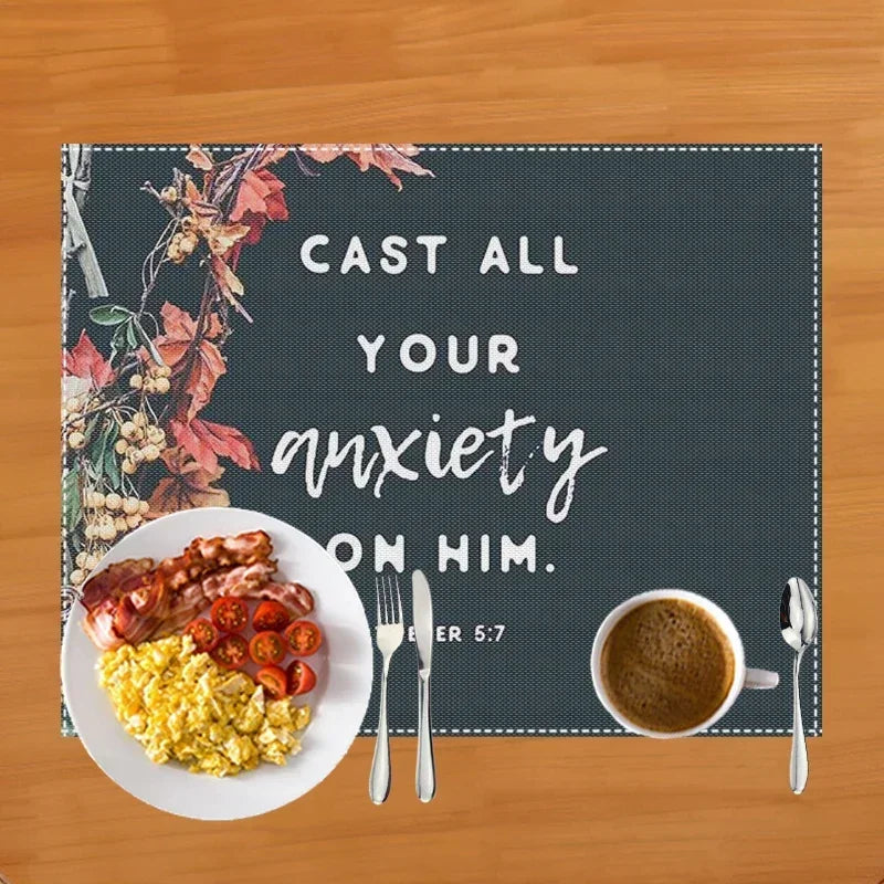 30x40cm Bible Verse Print Table Mat for Diner Kitchen Christian Religion Dinnerware Placemat Coffee Cup Pads Table Decor