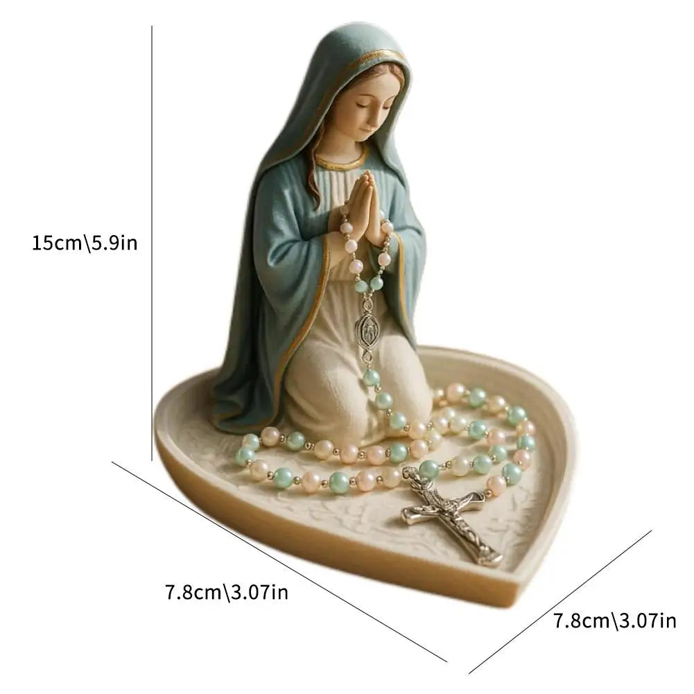 Virgin Mary Rosary Holder Statue Resin Elegant Our Lady Prayer Rosary Box Our Lady of Grace Statue Desktop Ornaments Home Decor