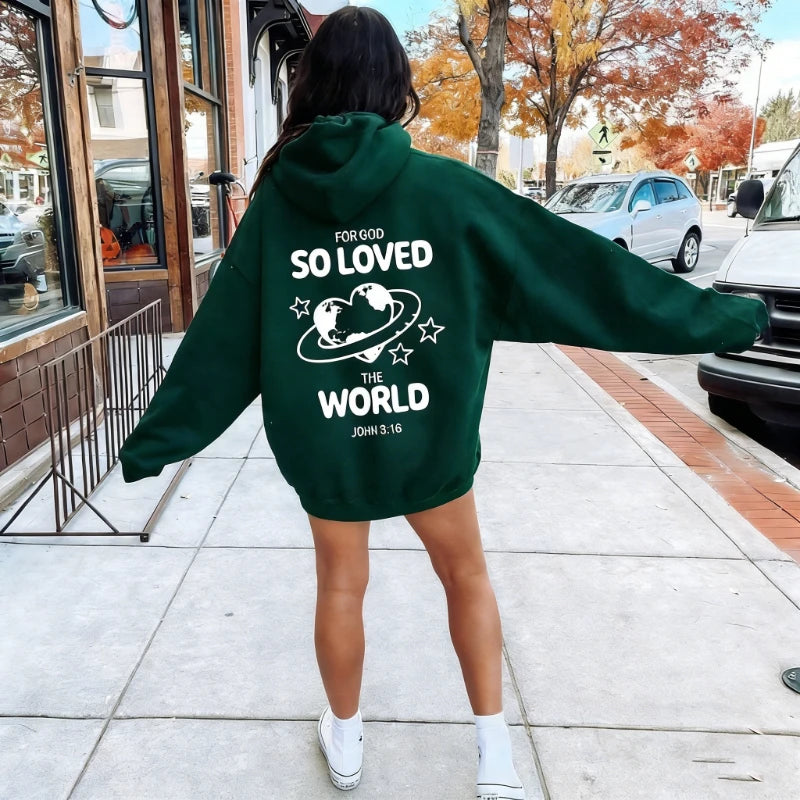 For God So Loved The World Winter Sweatshirt John 3:16 Aesthetic Matching Hoodie Women's Religious Christian Gifts for Her