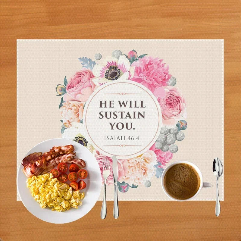 30x40cm Bible Verse Print Table Mat for Diner Kitchen Christian Religion Dinnerware Placemat Coffee Cup Pads Table Decor