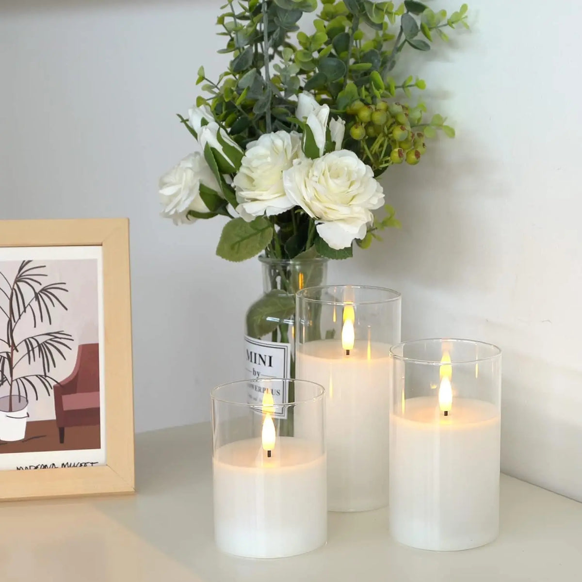 LED Flameless Candles with Remote Timer Realistic Flickering Flame Acrylic Candle Battery Powered for Christmas Wedding Decor