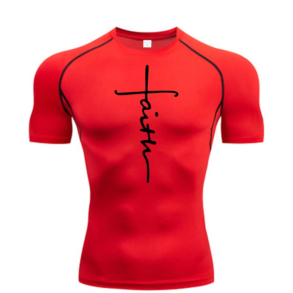 Christian exercise compression shirt, sports quick-drying T-shirt, men's gym fitness sweatshirt, top, short-sleeved, rash guard