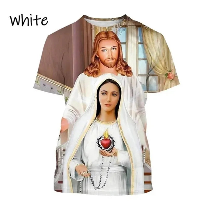 Christian Mother Of God Virgin Mary T-Shirt For Men Jesus Loves Casual Crew Neck Tee Tops Short Sleeve Oversized Men Tshirt