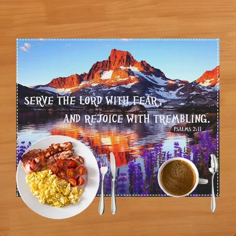 30x40cm Bible Verse Print Table Mat for Diner Kitchen Christian Religion Dinnerware Placemat Coffee Cup Pads Table Decor