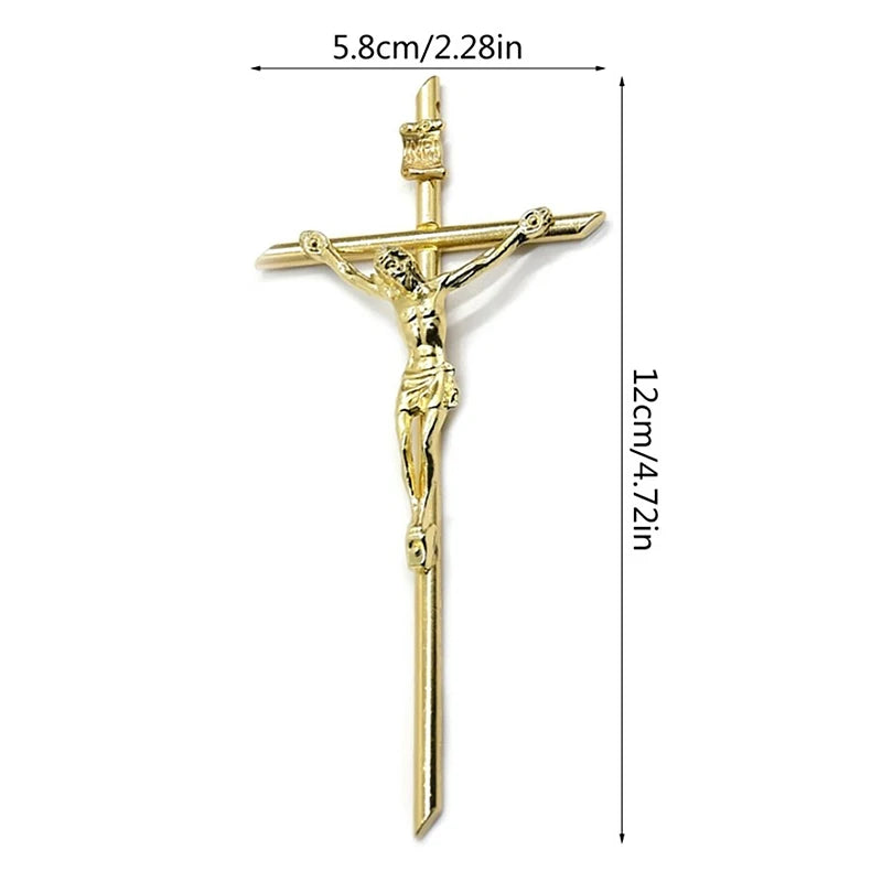 Gold Crucifix Wall Decor Handheld Metal Cross Blessing Sacred Crucifix Gift for Grandma Boys Baptism Gift 5.8*12cm