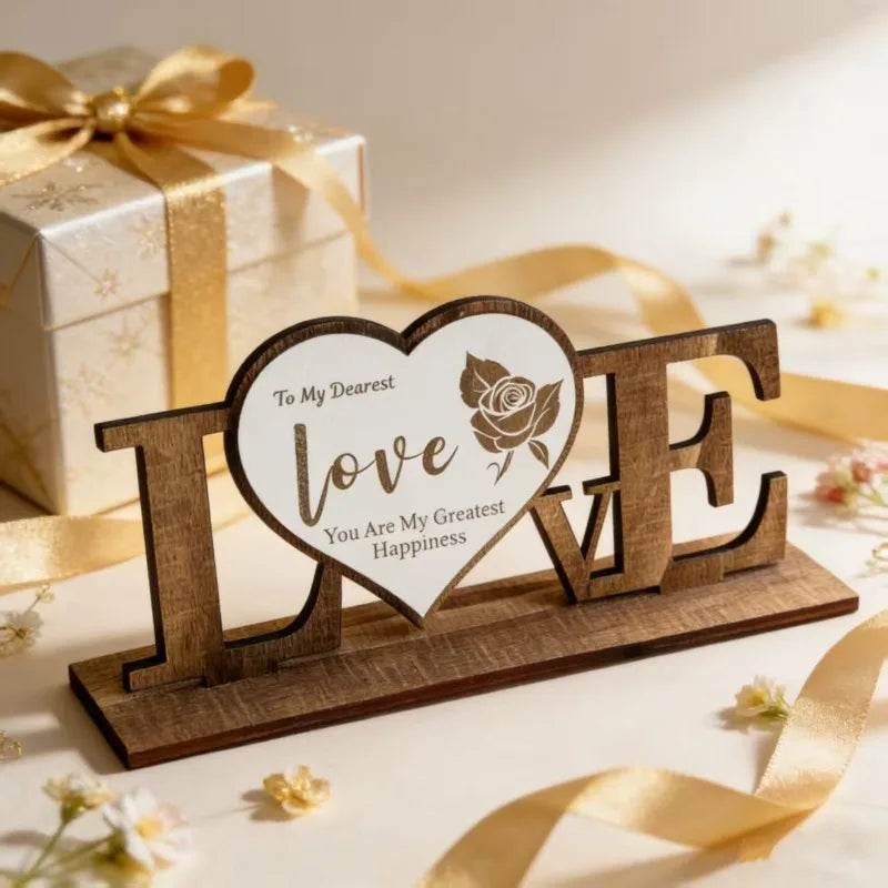 1pcs Valentine's Day Gift Wooden Ornament Anniversary Wooden Craft Desktop Decor Romantic Love-Themed Desktop Decoration