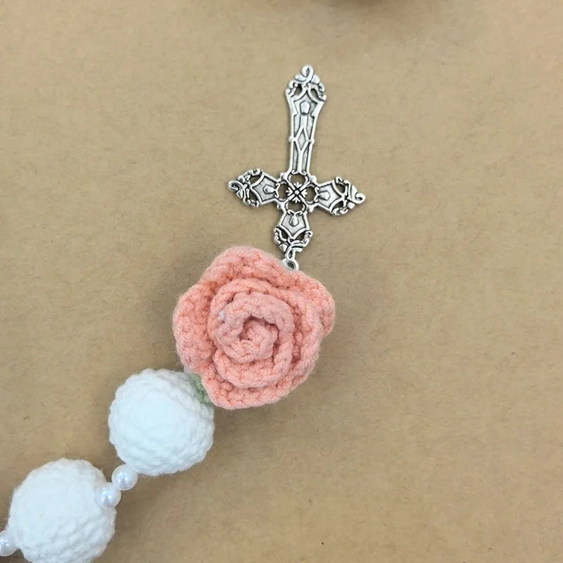 Handmade Rosary Pray Virgin Mary With crochet flower and cross dolls Useful gift for religious person Christmas Gift