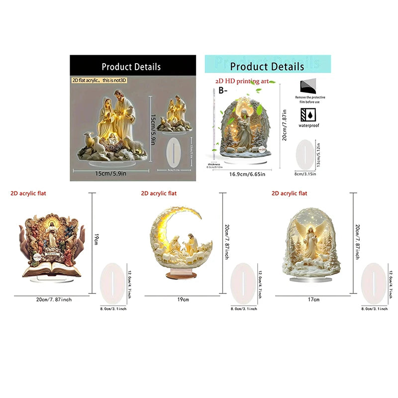 Nativity Scene Statue,2D Flat Jesus & Maria Acrylic Figurine,Home,Cafe,room,Studio,Table Ornament Christian Religion Decor