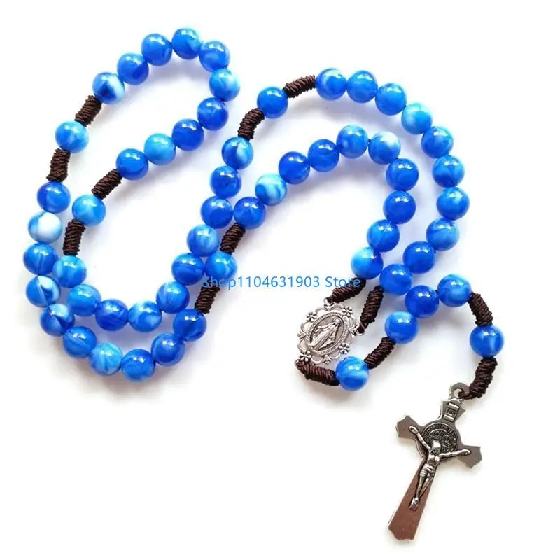 Rustic Agate Catholic Rosary Necklace Church Bedroom Dormitory Decoration Gift