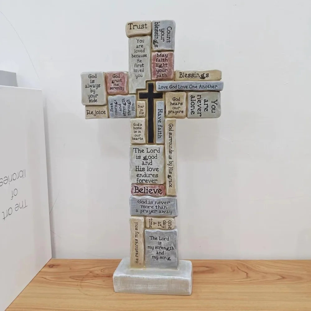 Elegant Christian Cross Statue Handmade Funny Cross Prayer Sculpture Resin Craft Cross Desktop Ornament Halloween