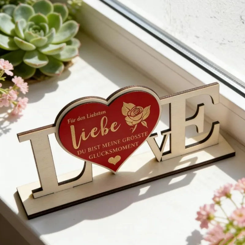 1pcs Valentine's Day Gift Wooden Ornament Anniversary Wooden Craft Desktop Decor Romantic Love-Themed Desktop Decoration