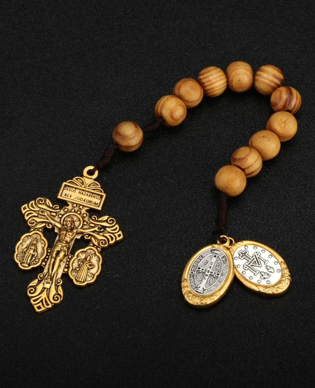 Catholic St Benedict Medal Pocket Rosary Lady Milagrosa Crucifix Cross Wooden Beads One Decade Prayer Rosaries Handmade Gift
