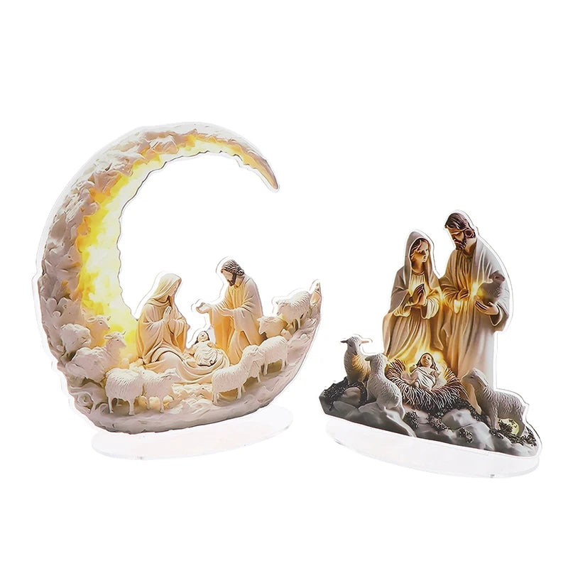 Nativity Scene Statue,2D Flat Jesus & Maria Acrylic Figurine,Home,Cafe,room,Studio,Table Ornament Christian Religion Decor