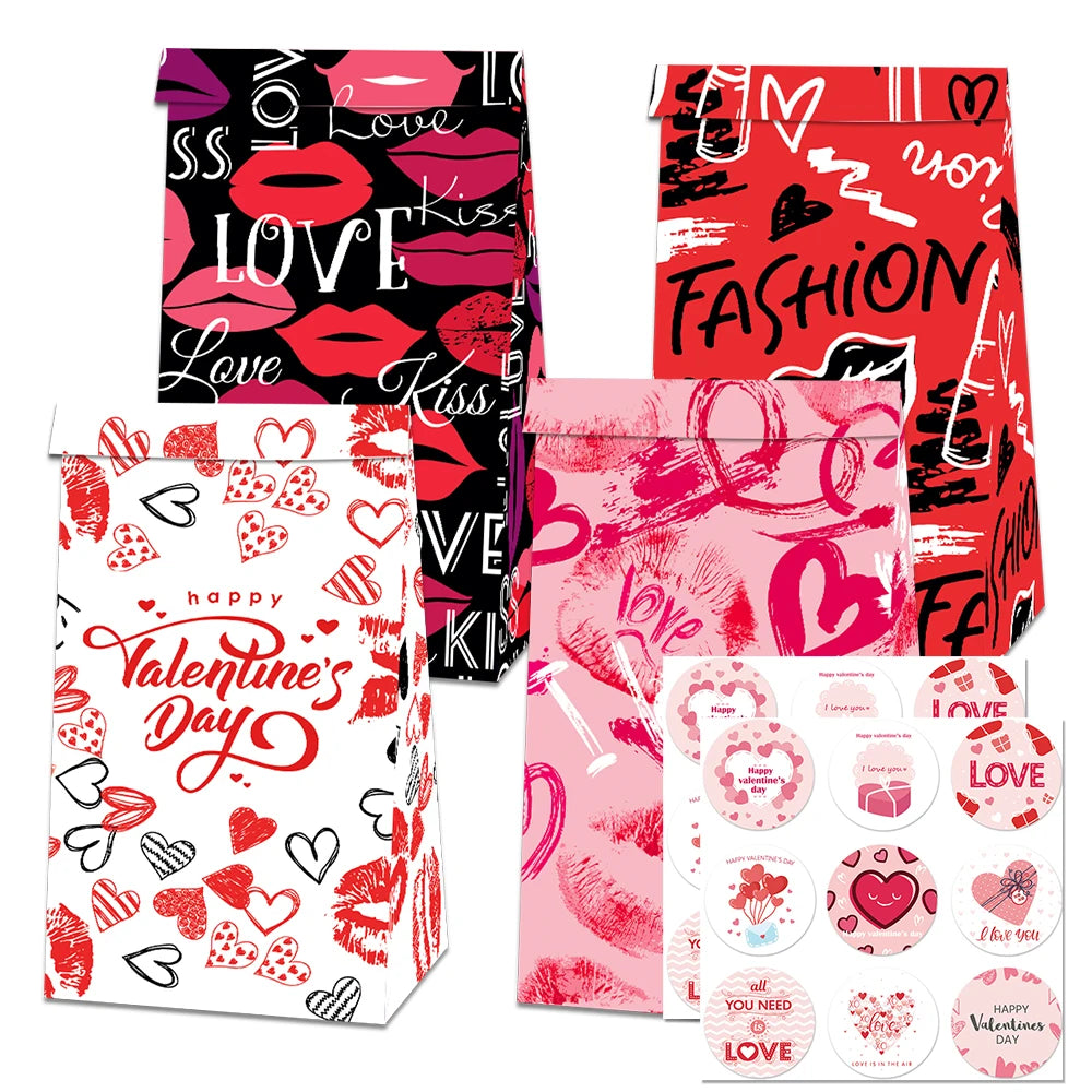 Valentine's Day Gift Bag Red Pink Candy Chocolate Packing Box Red Lip Love Printed Gift Box Valentine's Day Party Supplies Favor