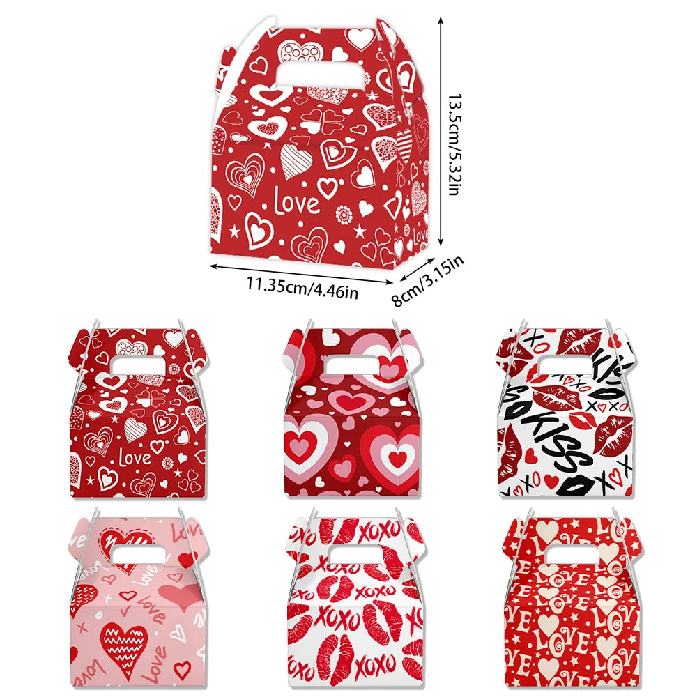 Valentine's Day Gift Bag Red Pink Candy Chocolate Packing Box Red Lip Love Printed Gift Box Valentine's Day Party Supplies Favor