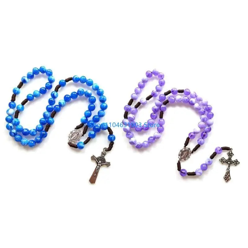 Rustic Agate Catholic Rosary Necklace Church Bedroom Dormitory Decoration Gift