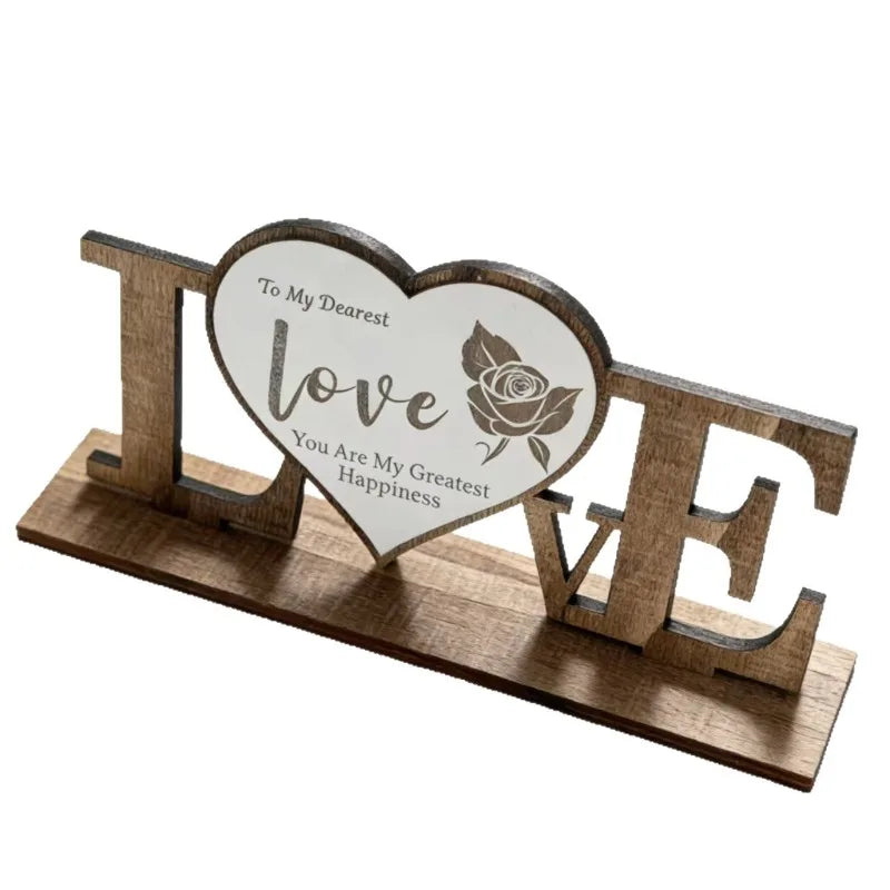 1pcs Valentine's Day Gift Wooden Ornament Anniversary Wooden Craft Desktop Decor Romantic Love-Themed Desktop Decoration