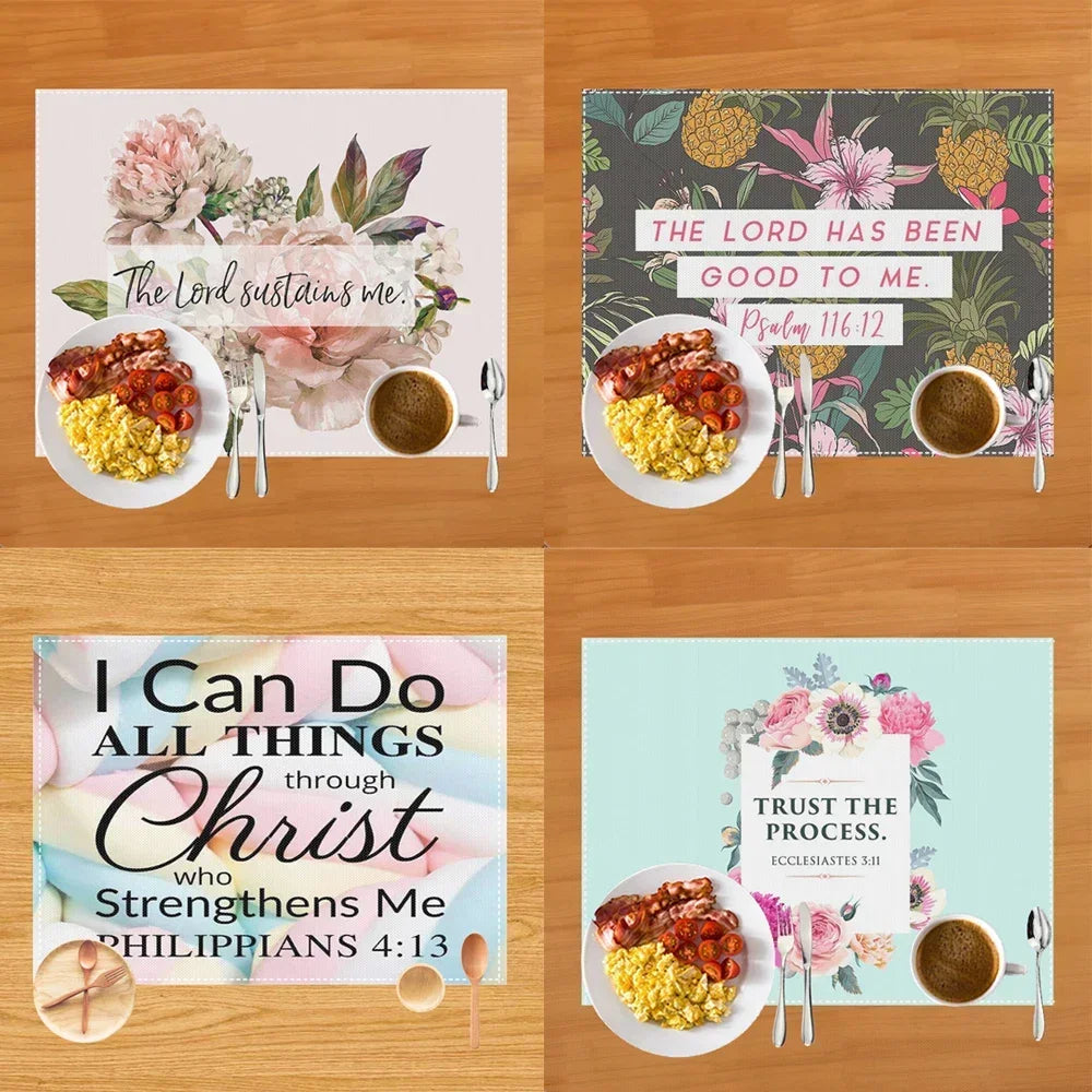 30x40cm Bible Verse Print Table Mat for Diner Kitchen Christian Religion Dinnerware Placemat Coffee Cup Pads Table Decor
